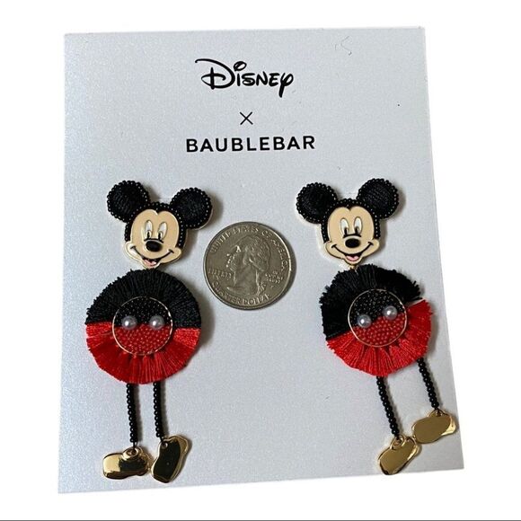 Disney x Baublebar Dangle Earrings Mickey / Minnie Body Fringe Ears Gift Holiday - Picture 5 of 15